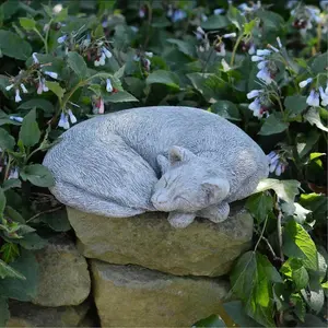 Stone Cast Sleeping Cat Ornament