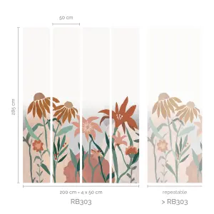 Roomblush Flowerpop Scene Eco 4 Lane Repeatable Wallpaper Mural 200 x 285cm, Blush