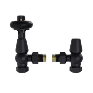 Right Radiators Traditional Antique Design TRV Thermostatic Brass Angled Radiator Valves Pair Black