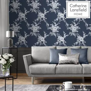 Muriva Catherine Lansfield Designer Canterbury Floral Country bouquets Wallpaper Blue 165505