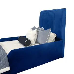 Samsun Kids Bed Gaslift Ottoman Plush Velvet with Safety Siderails- Blue