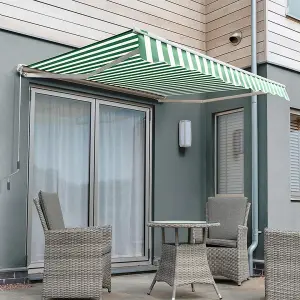 Primrose Awnings 2.0m x 1.5m Retractable Manual Half Cassette Green & White Awning Outdoor Patio Canopy