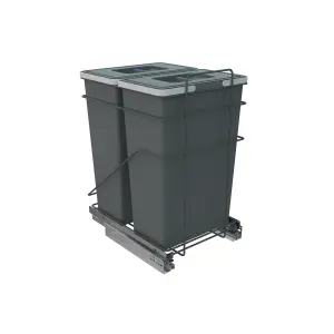 500mm Grey Cabinet Bin Base Mounted 2 x 35L Integrated Pull Out Waste Recycling