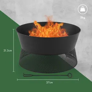 VonHaus Fire Pit with Mesh Detail, Portable Firepit for Outdoor Heating, Garden Fire Place for Wood & Charcoal