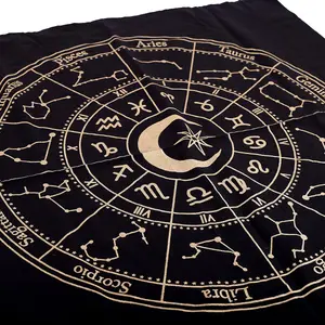 Something Different Astrology Wheel Altar Cloth Black/Gold (One Size)