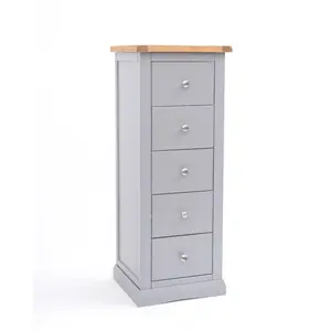 Rocca 5 Drawer Narrow Chest of Drawers Chrome Knob