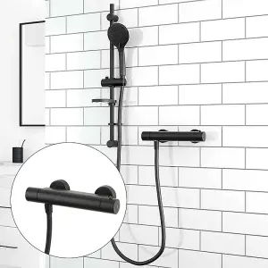 Aqualisa Safe Touch Black Thermostatic Bar Mixer Shower Round + Riser Rail + Fix