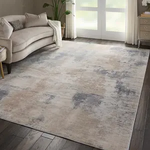 Beige Grey Luxurious Modern Easy to Clean Abstract Rug For Dining Room Bedroom And Living Room-66 X 230cm (Runner)