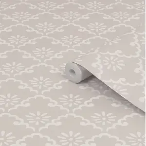 Laura Ashley Coralie Dove Grey Motif Smooth Wallpaper