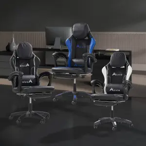 Alivio 360 Swivel Gaming Chair with Footrest Lumbar Support Back Support - Blue & Black