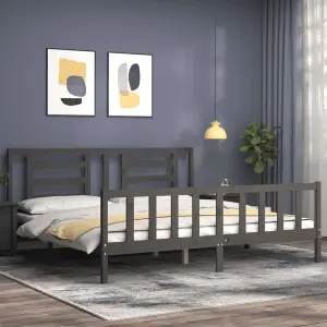 Berkfield Bed Frame with Headboard Grey 200x200 cm Solid Wood