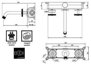 Laveo Wall Concealed Tap Industrial Faucet Black Finished Brass Retro Style Two Knobs