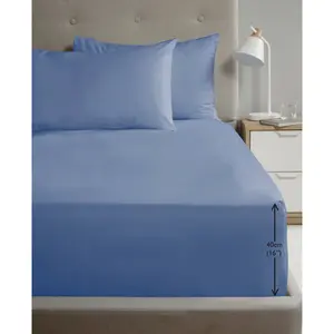 Asaru 180 Thread Count Cotton Blend Percale Fitted Sheet Blue / Single (3')