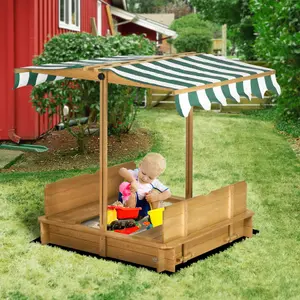 Outsunny Kids Square Wooden Sandpit Children Cabana Sandbox Outdoor Playset