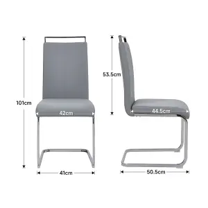 Dining Chair Set of 2 Grey PU Leather Upholstery Dining Chairs with Metal Leg