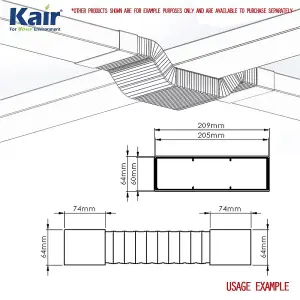 Kair PVC Rectangular Flexible Hose 204mm x 60mm - 3 Metre Length