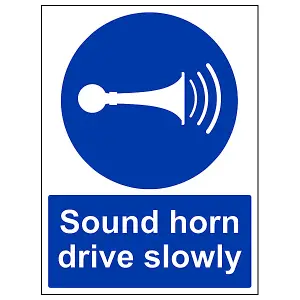 Sound Horn Drive Slowly Mandatory Sign - Rigid Plastic 300x400mm (x3)