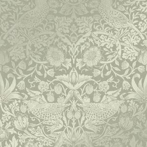 William Morris Gallery Collection Fibrous Sage Strawberry Thief Metallic effect Smooth Wallpaper