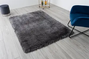 A.Unique Home Charcoal Shaggy Rugs for Living Room Bedroom 120cm x 170cm