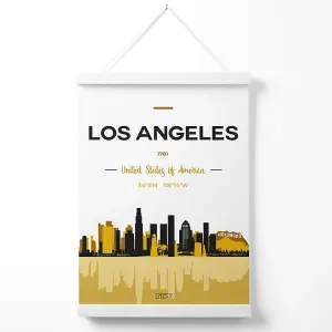 Los Angeles Yellow and Black City Skyline Poster with Hanger / 33cm / White