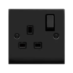 Matt Black 1 Gang 13A DP Ingot Switched Plug Socket - Black Trim - SE Home