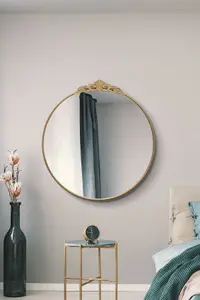 MirrorOutlet Crown - Gold Metal Framed Circular Round  Wall Mirror 39" X 39" (100x100CM)