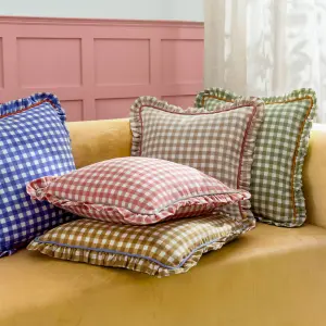 furn. Maude Gingham Reversible Piped Feather Rich Cushion