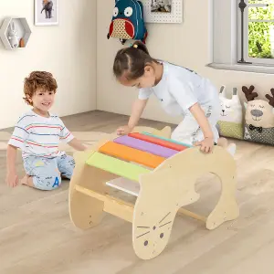 Costway 3-in-1 Kids Climbing Toy Set Indoor Wooden Arch Climber & Rocking Horse