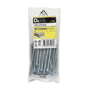 Diall Double-countersunk Zinc-plated Carbon steel Screw (Dia)5mm (L)70mm, Pack of 20