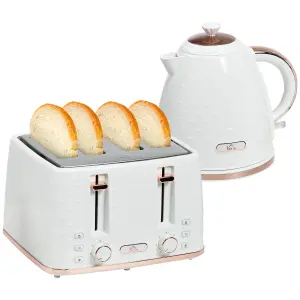 HOMCOM 1.7L Kettle and Toaster Set with Defrost Reheat and Crumb Tray White