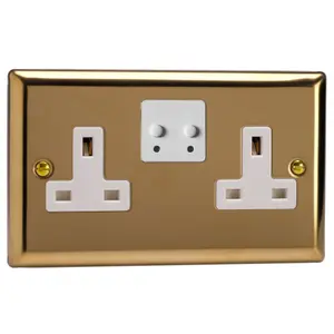 Varilight 2-Gang 13A Single Pole WiFi Switched Socket for V-Pro Smart Polished Brass