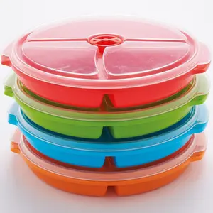 4 x Divided Food Storage Plates - Microwave, Fridge, Freezer & Dishwasher Safe Plastic Plate Set with Sealable Vented Lids