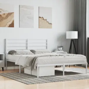 Berkfield Metal Bed Frame with Headboard White 120x200 cm