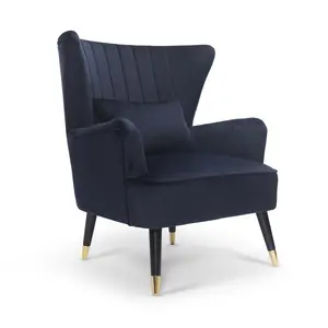 Velvet Navy Blue Camila Accent Wingback Chair