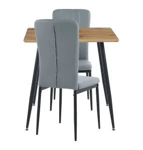 Hallowood Furniture Cullompton Small Rectangular Dining Table 80cm with 2 Faux Leather Grey Chairs