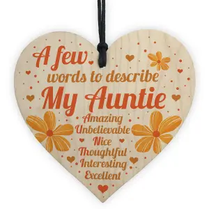 Red Ocean Auntie Gifts Auntie Birthday Card Gifts Wooden Heart Plaque Mothers Day Sister Gifts Keepsake