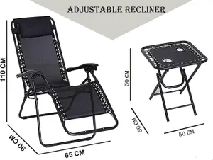 3-Piece Folding Garden Chair Set with Table - Zero Gravity Reclining Sun Loungers, Outdoor Adjustable Portable Recliners