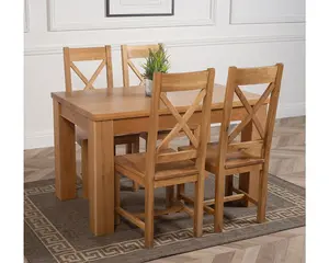 Dakota 127 x 82 cm Chunky Oak Small Dining Table and 4 Chairs Dining Set with Berkeley Chairs