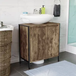 Lana Matt Brown Freestanding Double Bathroom Sink cabinet (H) 650mm (W) 600mm