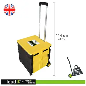 LoadIt Shopping Grocery Box Trolley on Wheels, Folding Foldable Trolley Box Cart for Teachers, Extendable Handle, 40kg Capacity