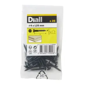 Diall Cylindrical Carbon steel Screw (Dia)4mm (L)25mm, Pack of 25