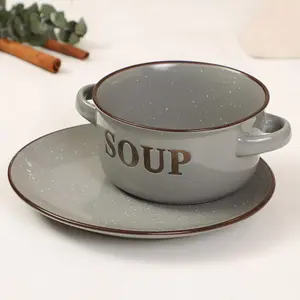 Classic Peppered Grey Soup Bowl and Bread Plate Set