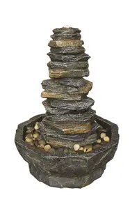 Aqua Creations Stacked Slate Monolith Solar Water Feature with Protective Cover