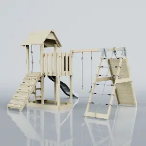 PolarPlay Balcony Tower Kids Wooden Climbing Frame with Swing and Slide - Climb & Swing Kory Mist