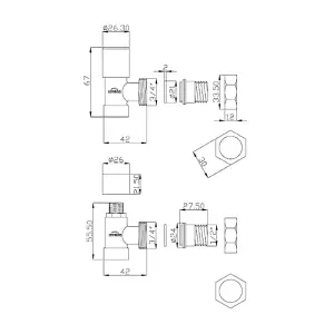 Invena 1/2 Inch Angled White Radiator Valves Set Pack Inlet + Lockshield