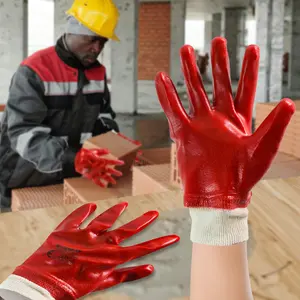 Set Of 4 Pairs Red Pvc Rubber Safety Builders Work Gloves Protect Diy