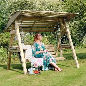 Zest Miami Wooden Garden Swing 2 Seater Bench With Roof Canopy & Cover