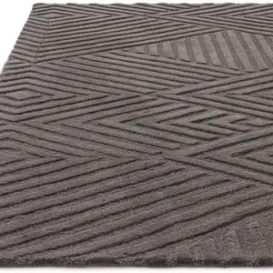 Charcoal Handmade , Modern , Wool Geometric Easy to Clean Wool Rug for Living Room, Bedroom - 160cm X 230cm