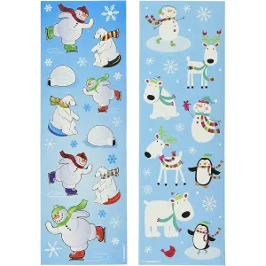 Amscan Joyful Snowman Christmas Sticker Sheet (Pack of 12) White/Red/Blue (One Size)