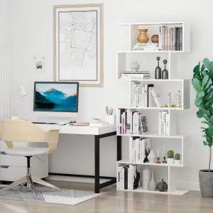 HOMCOM Storage Bookcase 6 Shelves Wood Bookshelf S Shape Home Office White